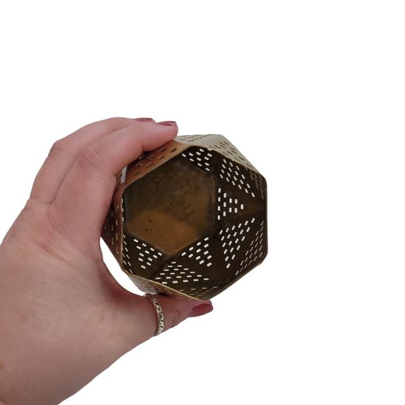 Gold Tone Moroccan Style Cut Out Geometric Boho Candle Holder Jar - Picture 4 of 7